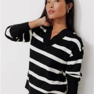 Striped V-Neck Sweater in Black and White